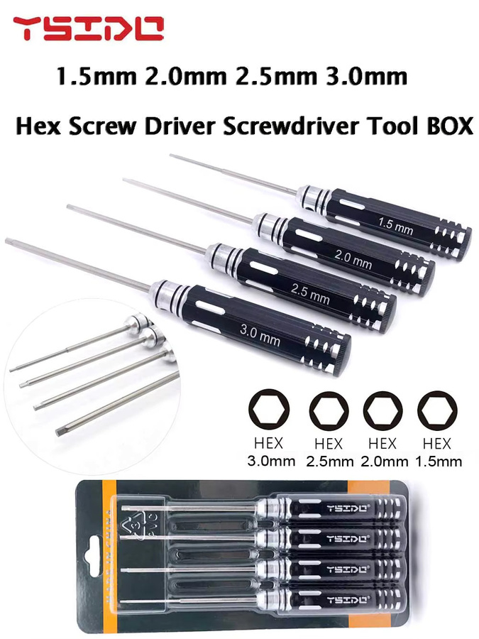 Ysido Sechskantschraubendreher Set für RC Modelle in Schwarz, 4er Pack mit 1,5mm, 2,0mm, 2,5mm und 3,0mm - Bild 4