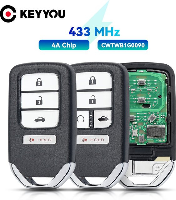 KEYYOU Autoschlüssel Fernbedienung mit 433,92 MHz 4A Chip für Honda Fit Jazz XRV Venzel HRV, Farbe: Schwarz - Bild 1