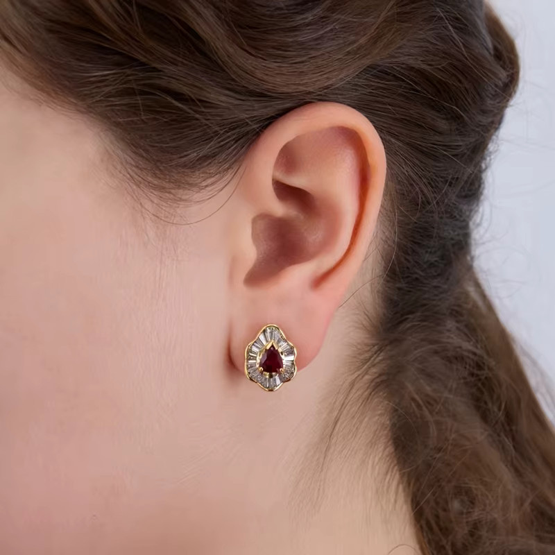 ZHIXUN Ohrstecker, roter Zirkonia, Gold, Damen - Bild 3
