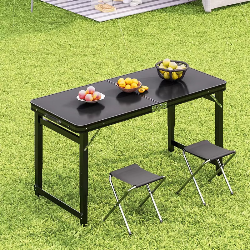 LEWEN Klappbarer Picknicktisch in Schwarz, höhenverstellbarer Campingtisch mit MDF-Platte und Aluminiumrahmen für Garten und Outdoor - Bild 3