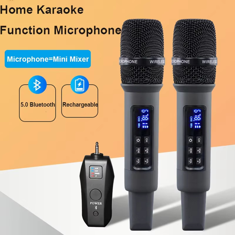 luxuglow 2-Kanal UHF Funkmikrofon-System mit Dual-Handheld-Mikrofonen in Schwarz für Bühne, Kirche und Party mit 30m Reichweite - Bild 2
