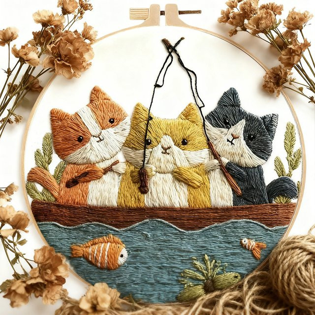 Kreuzstich Set Katze mit Stickrahmen für Erwachsene in Mehrfarbig - Bild 1