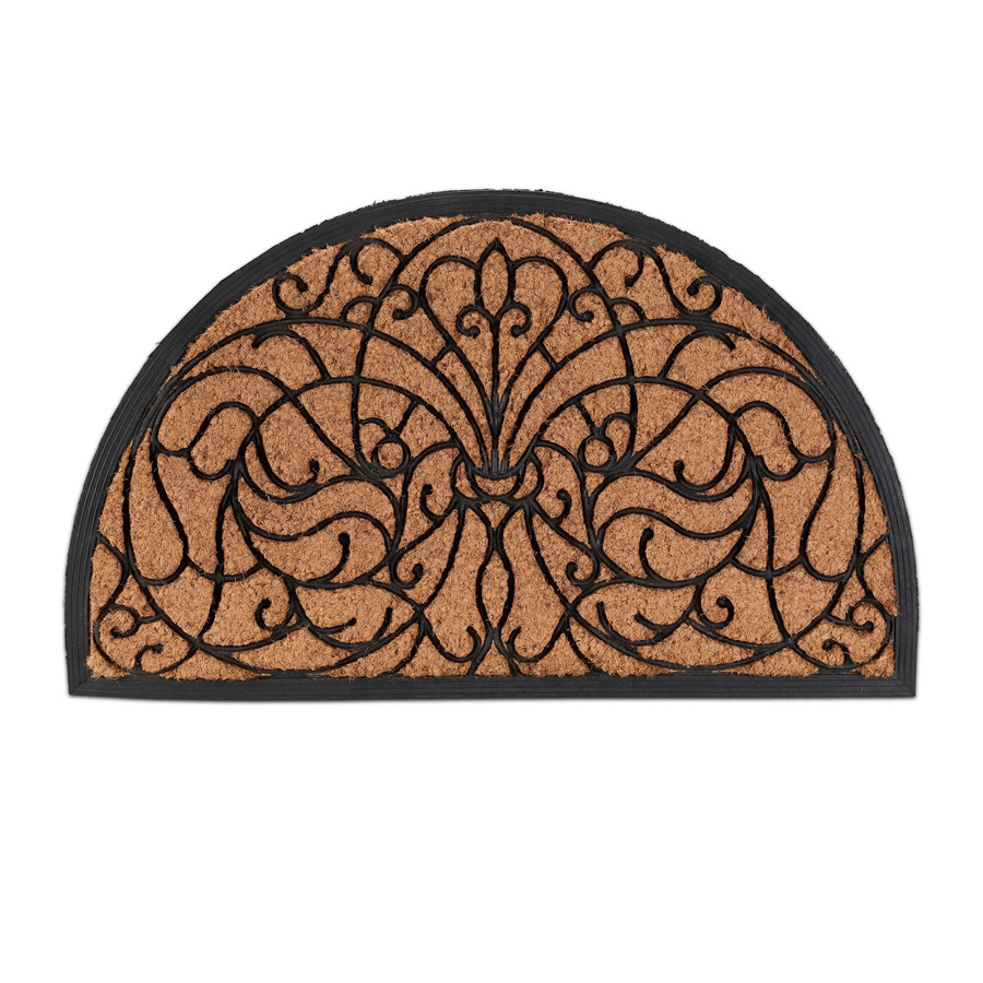Relaxdays Fußmatte Halbrund Ornament aus Kokosfaser in Natur und Schwarz, rutschfest und wetterfest, B: 100 cm, T: 60 cm, H: 2 cm - Bild 2