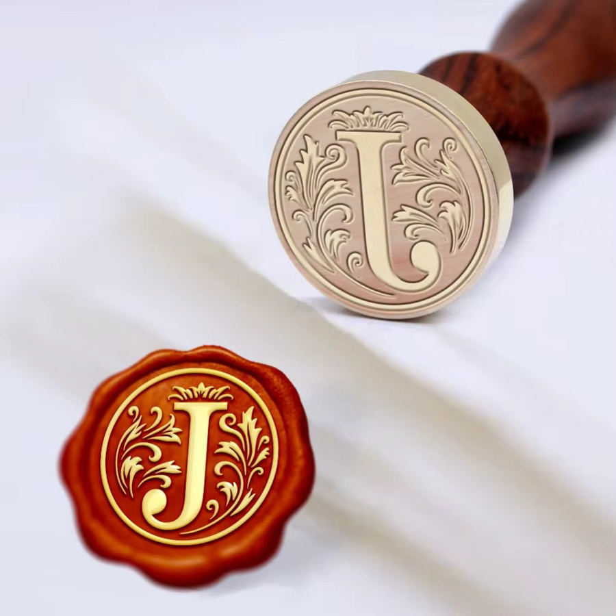 Wachssiegelstempel Buchstabe J mit abnehmbarem Messingstempel und Holzgriff für Umschläge und Hochzeitsdekoration - Bild 3