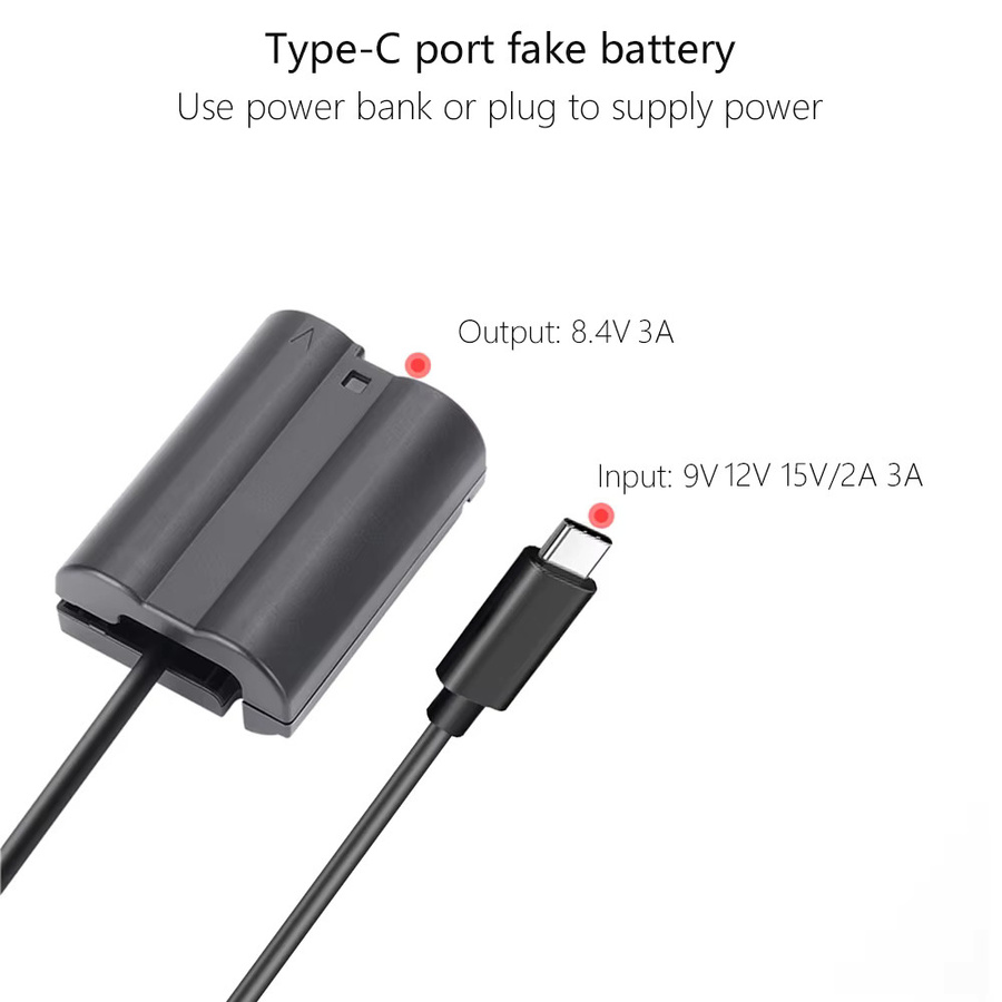 EP-5B USB-C Dummy-Akku Koppler für Nikon EN-EL15 und EN-EL15a in Schwarz - Bild 2