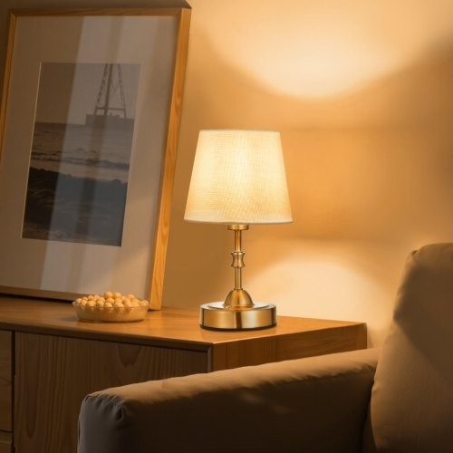 VEVOR Akkuschreibtischlampe in Gold mit Stoffschirm, wiederaufladbare 5200mAh Batterie, 3 Dimmstufen und warmweißem Licht (2700-3000K) für Restaurant, Schlafzimmer und Bars - Bild 1