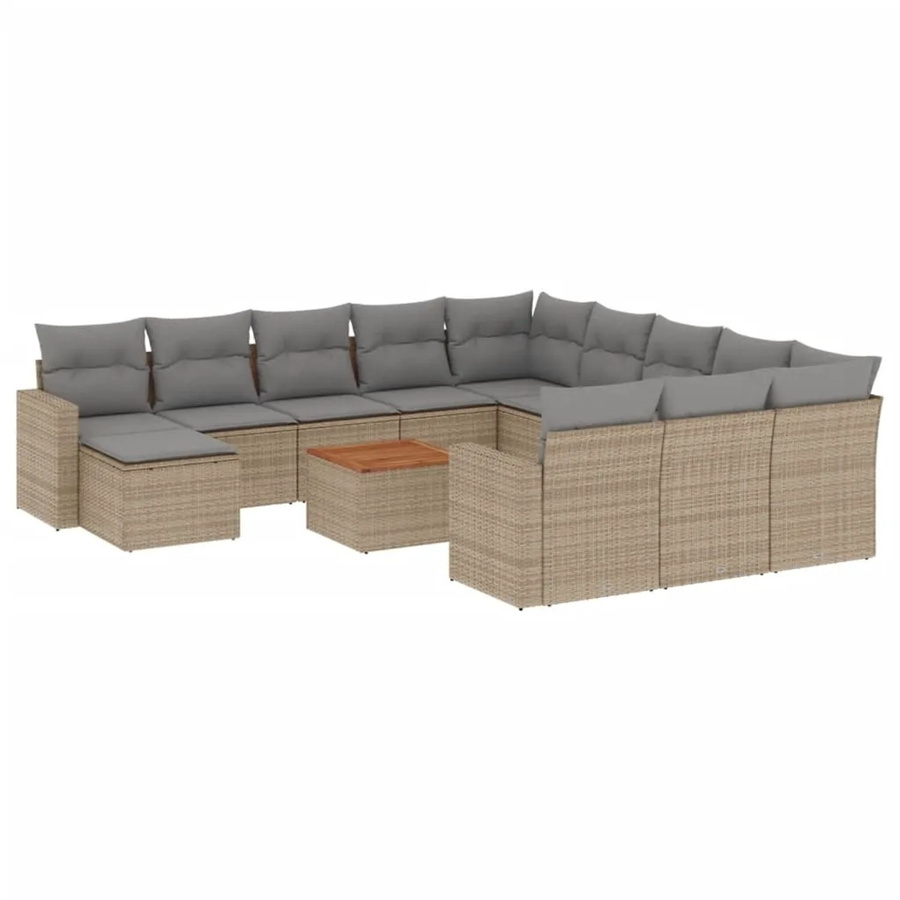 vidaXL 13-teilige Garten-Sofagarnitur in L-Form aus Poly-Rattan und Akazienholz in Beige-Grau mit UV-beständigen Kissen - Bild 2