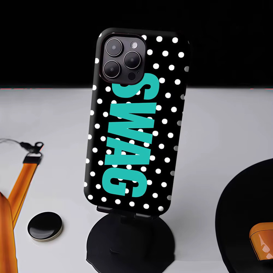 Aurbe Matte 2-in-1 MagSafe Hülle mit Film für iPhone 17 16 15 14 Plus Pro Max, Stoßfeste Hartschale, Türkis Polka Dot SWAG - Bild 4