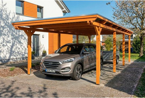 SKANHOLZ Carport Emsland aus Fichte mit EPDM-Dach in Eiche hell und braun, B/T/H: 846 x 402 x 242 cm - Bild 1