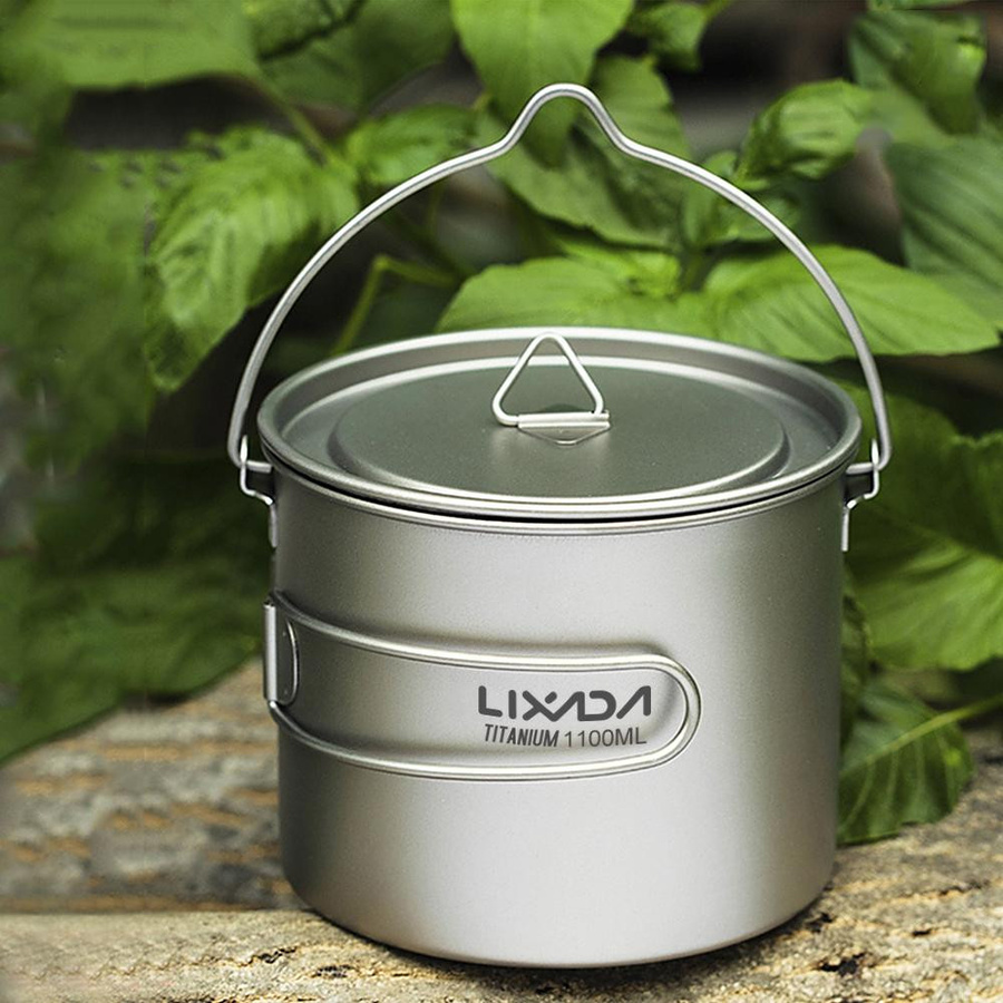 Lixada Titan-Topf mit Deckel und klappbarem Griff, Silber, 1100 ml - Bild 6