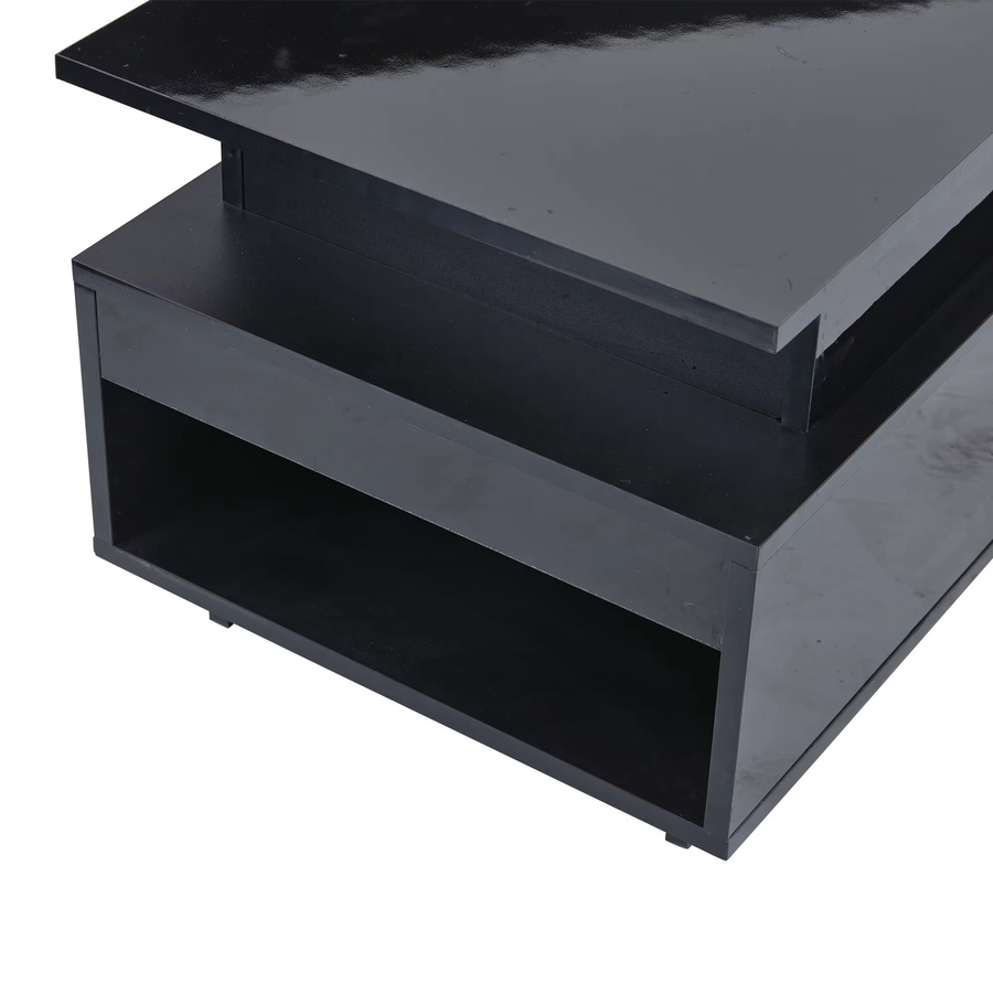 KOMHTOM Höhenverstellbarer Couchtisch in Schwarz mit Hochglanz-Finish, LED-Beleuchtung und verstecktem Stauraum inklusive Schublade - Bild 4