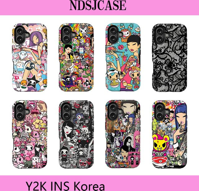 Clmj Handyhülle mit buntem Cartoon-Aufkleber-Design für iPhone 11 bis iPhone 17 Pro Max Plus in Mehrfarbig, doppelschichtige Rückabdeckung - Bild 1