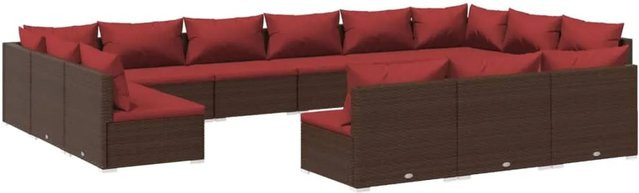 vidaXL 13-tlg. Garten-Lounge-Set aus braunem Poly-Rattan mit Kissen und pulverbeschichtetem Stahlgestell - Bild 1