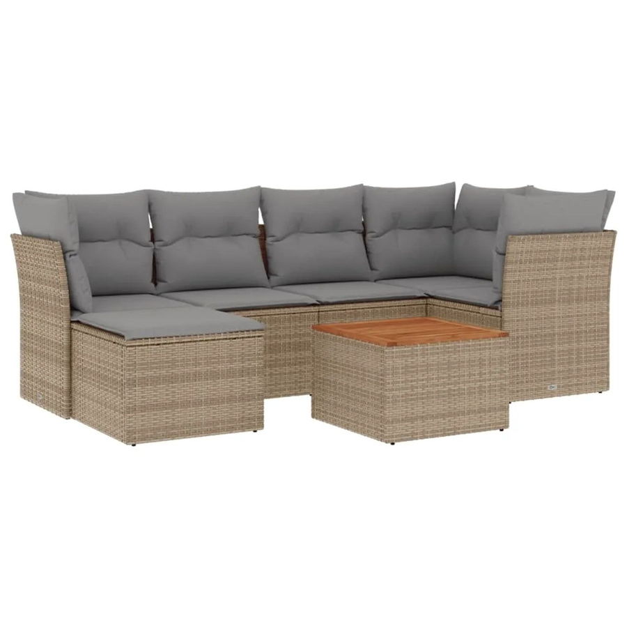 vidaXL 7-teilige Garten-Sofagarnitur aus Polyrattan in Beige mit Kissen und Metallgestell - Bild 2