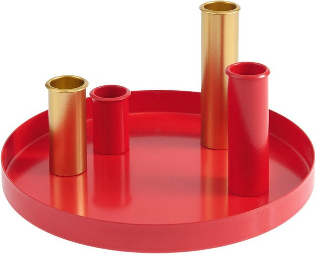 Rico Design Metalltablett rund in Rot/Gold inklusive 4 magnetischen Kerzenhaltern - Bild 1