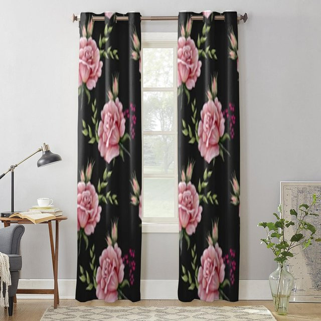 Super Six Luxus Vorhang mit Rosenmuster in Schwarz für Wohnzimmer und Schlafzimmer, B: 135 cm, H: 160 cm - Bild 1