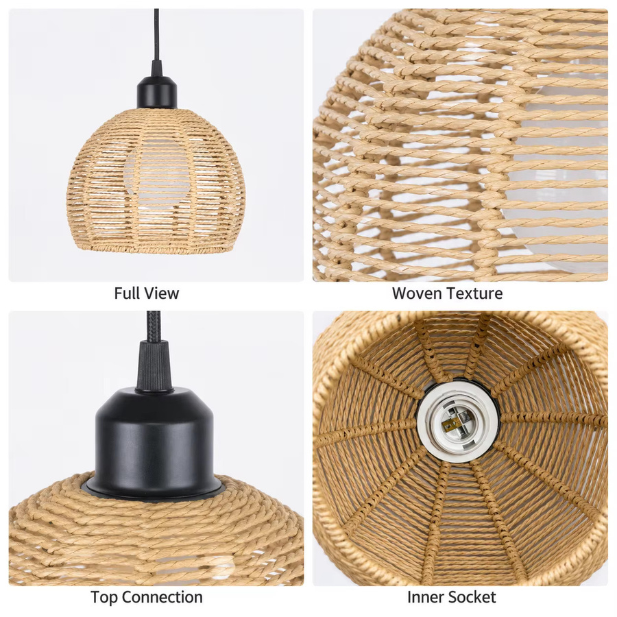 JOYINLED Boho Rattan-Hängelampe in Beige, runde Weidenkorb-Pendelleuchte für Wohnzimmer und Esszimmer, Durchmesser: 18 cm - Bild 3