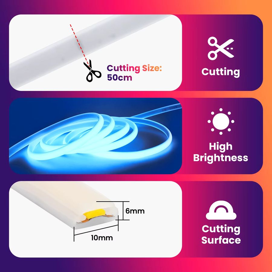 HEGEHE COB LED Streifen mit EU Stecker, IP65 wasserdicht und flexibel, 288 LEDs/m, Farben: Warm Weiß, Rot, Blau, Grün, Rosa - Bild 5