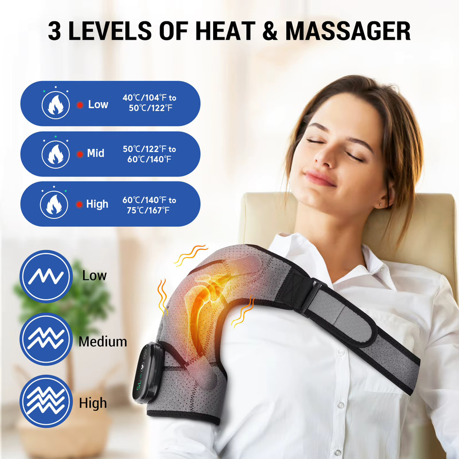 PASTSKY 2-in-1 Elektrische Heizung und Schultermassagegerät mit Vibration als Wärmer und Muskelentspannungspolster in Grau - Bild 2