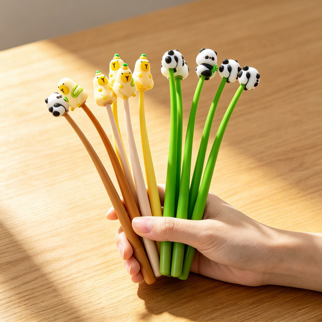 Panda Gelstift für Kinder mit schwarzer Tinte und weichem Silikongriff im Panda-Capybara-Design, 0,5 mm - Bild 1