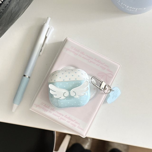 Löwe Polka Dot Stereo Wings Soft Shell Kopfhörerabdeckung für Apple AirPods Pro 2 und AirPods 1/2/3/4 Generation in Blau - Bild 1