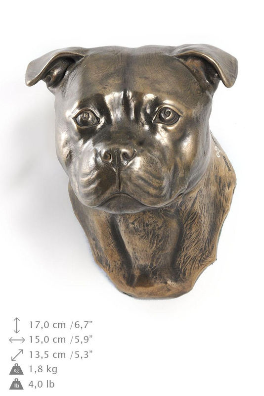 Art-Dog American Staffordshire Terrier Amstaff Wanddeko Hängende Hundebüste in Braun aus Kunstharz und Metall - Bild 4