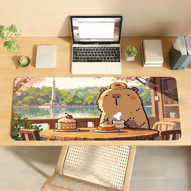 Rutschfeste Schreibtischunterlage mit Cartoon Capybara Motiv, Großes Mauspad für PC und Laptop, Multicolour - Bild 1