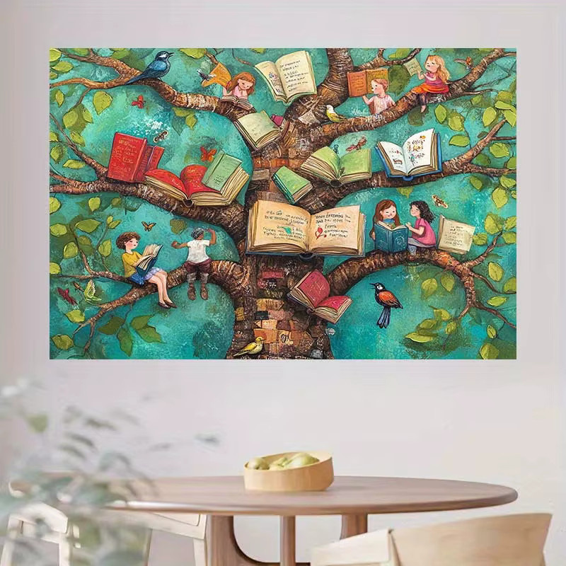 VIKAMA Buch-Baum Wandteppich mit floralem Design und Blättern in Multicolour für Klassenzimmer und Arbeitszimmer - Bild 2