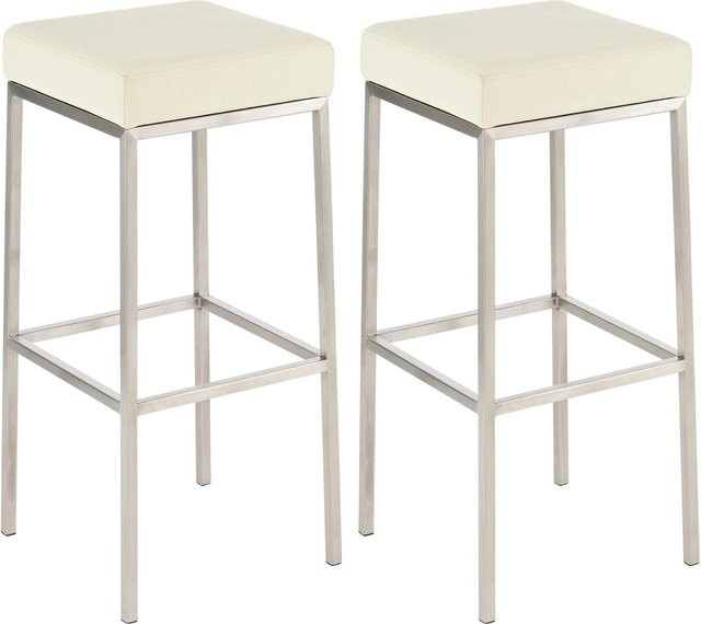 CLP 2er Set Barhocker Montreal mit Kunstlederbezug in Creme und Edelstahlgestell - Bild 1