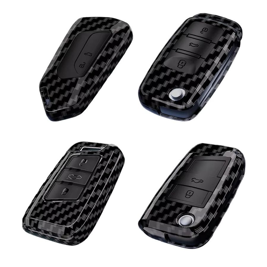 Kuvi Schlüsselhülle aus Carbon Fiber und ABS für VW Volkswagen Polo Tiguan Passat B8 Magotan Golf Jetta und Skoda Octavia in Schwarz - Bild 4