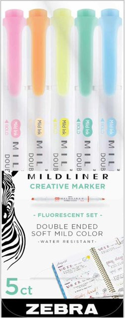 ZEBRA Mildliner Textmarker Set mit 2 Spitzen, 5 Stück, Multicolor Fluorescent - Bild 1