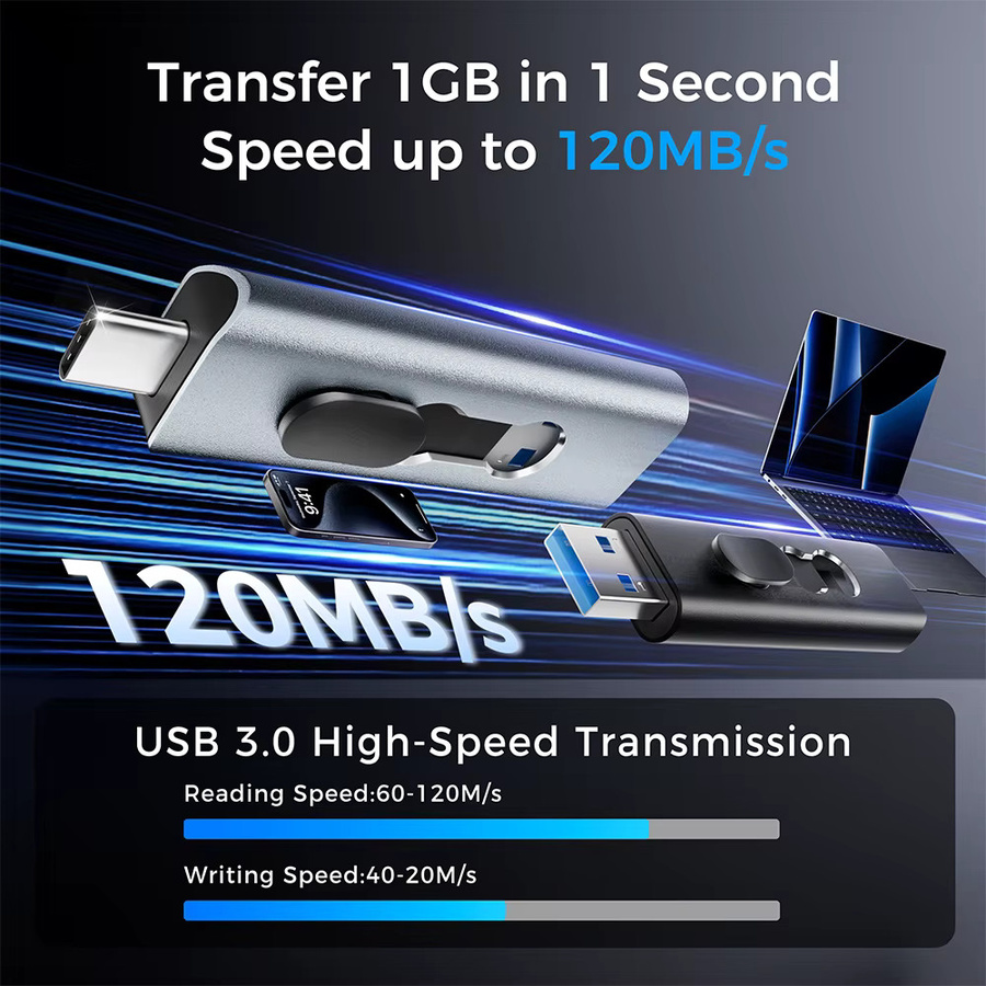 JASTER 2-in-1 USB-C USB-Stick 64GB Metall Push-Pull Speicherstick in Gold - Bild 5