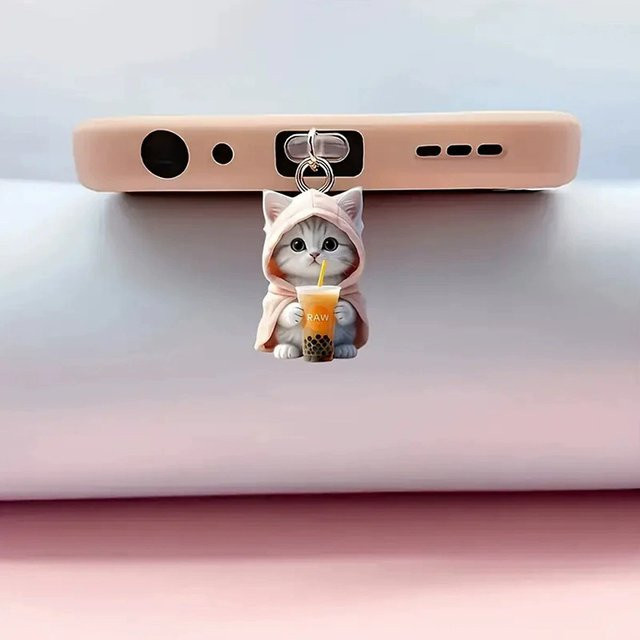 Dekorativer Staubschutz-Anhänger Süße Katze für iPhone und Samsung mit USB-C Anschluss in Pink - Bild 1