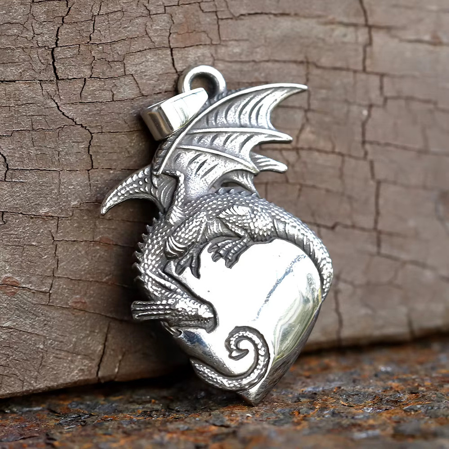 Halskette Edelstahl, Drache, Silber, Herren - Bild 2