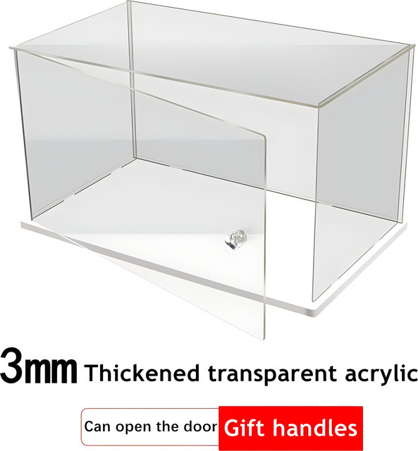 Klare Acryl-Vitrine mit weißer Basis und Tür als staubdichte Display-Box für Sammlerstücke - Bild 1