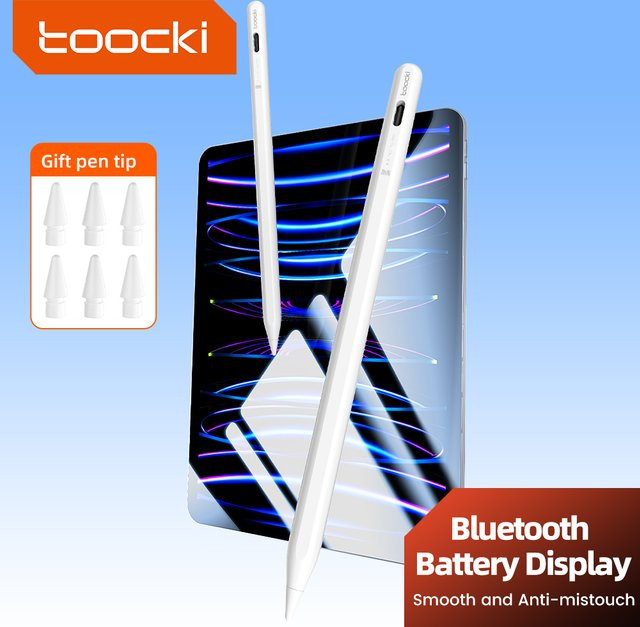 Toocki Bluetooth-Stylus für Apple Pencil mit Handballenerkennung in Weiß, kompatibel mit iPad Pro, Mini und Air (2018-2022), inklusive austauschbarer Stiftspitze - Bild 1