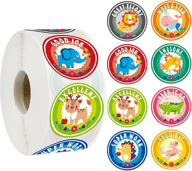 TYFYO Belohnungsaufkleber für Kinder und Schullehrer, 500 Stück pro Rolle, Mehrfarbig, Papieraufkleber zur Dekoration von Briefpapier und als Motivationssticker - Bild 1