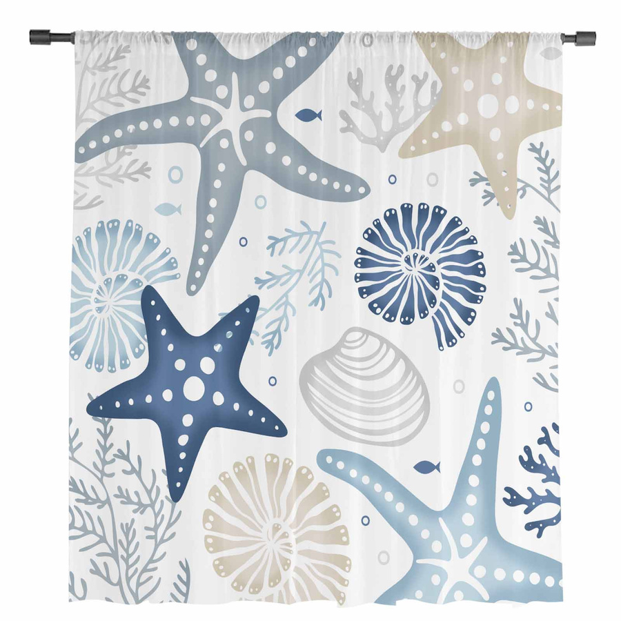 Transparente Tüll-Voile-Gardine mit Meeresorganismen für Wohnzimmer und Küche, Farbe: Transparent, B: 135 cm, H: 115 cm - Bild 3