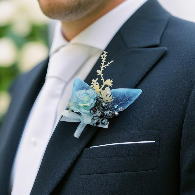 Uflower Blaue Boutonniere aus Textil für Bräutigam und Trauzeugen, Künstliche Blumen für Hochzeit und Jubiläen - Bild 1