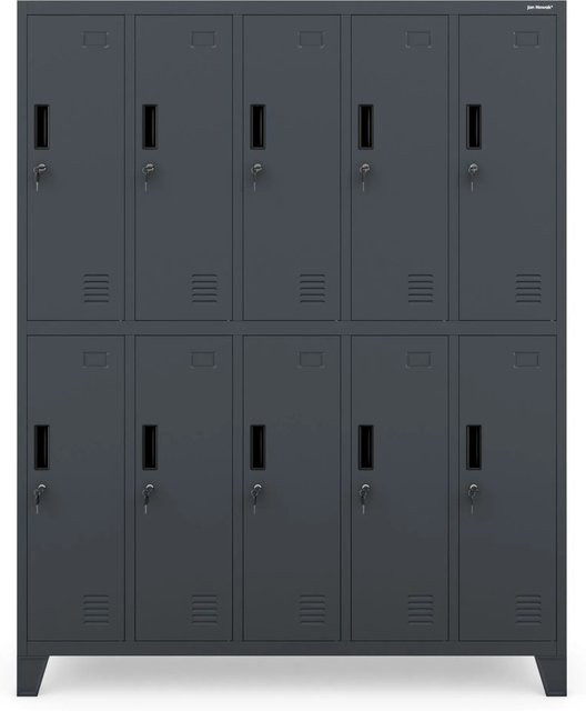 Jan Nowak Metallspind Umkleideschrank mit 10 Fächern in Anthrazit, B/T/H: 136 x 45 x 172 cm, mit Belüftung und Zylinderschlössern - Bild 1