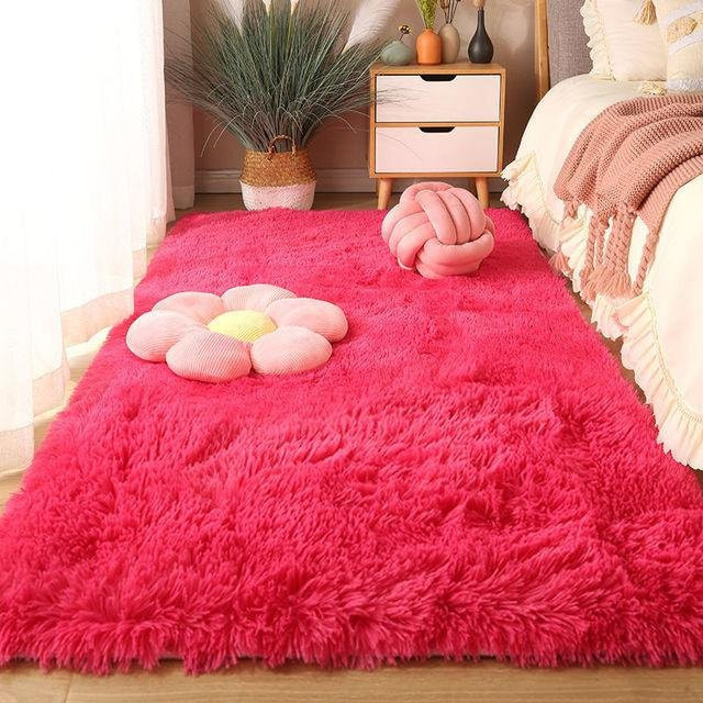 Yiran Furniture Flauschiger Teppich in Pink, Weicher Kunstfell-Teppich im Nordic-Stil für Wohnzimmer und Schlafzimmer, B/T: 80 x 160 cm - Bild 1