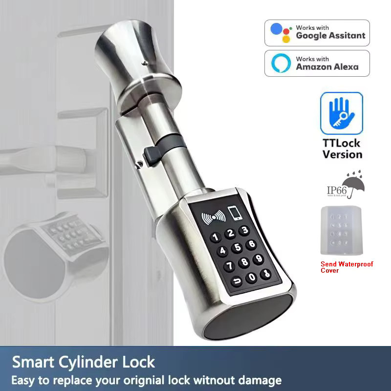 Realhelp Smart-Türschloss-Zylinder in Silber mit TTlock App, Fingerabdruck, digitaler Tastatur und Karten-Entsperrung, DIY Elektronisches Schlüsselloses Heimsicherheitsschloss mit EU-Profil - Bild 2