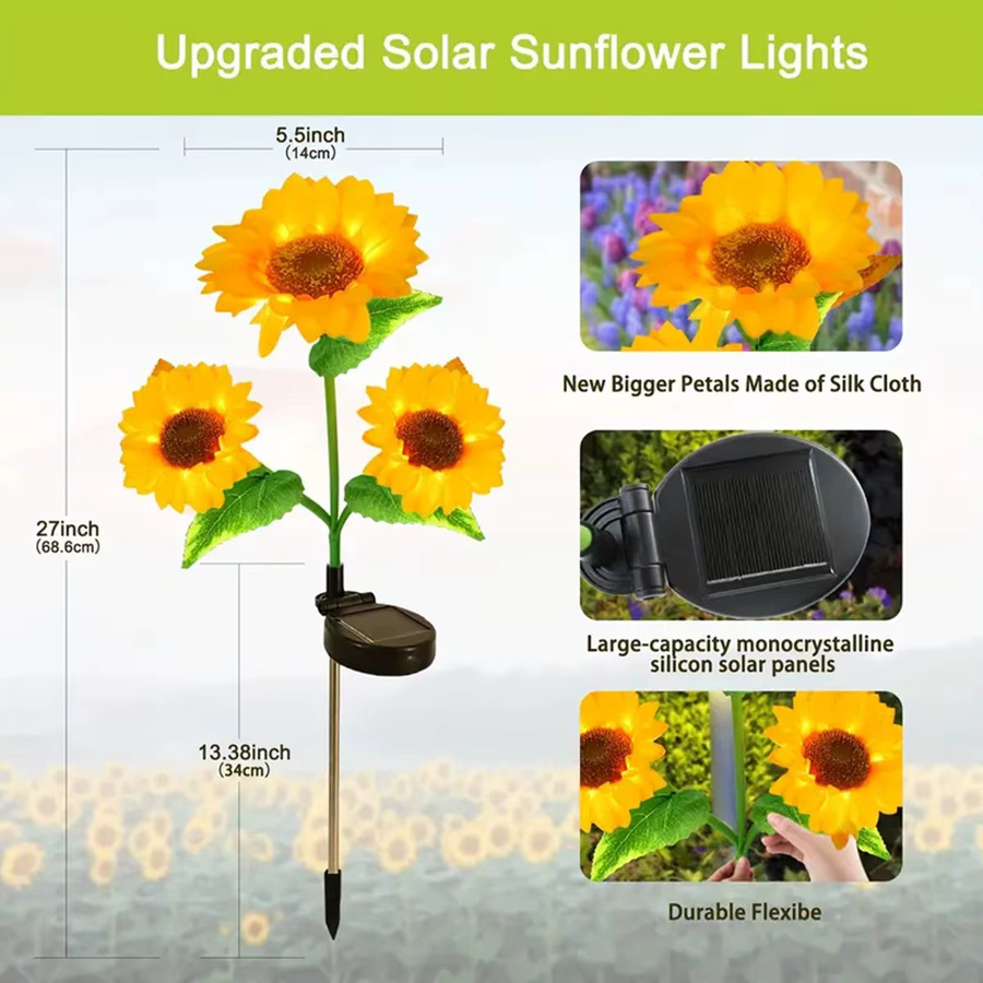 Peach Forest Solar Sonnenblumen LED Gartenleuchte, Gelb, Warmweiß - Bild 2