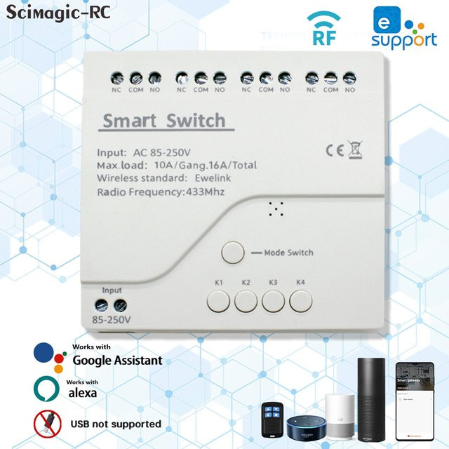 EWELINK Wifi Smart Electric Linear Actuator Motor Controller mit RF433 Fernbedienung, 4CH Pulse Relais Modul, Farbe: Weiß - Bild 1
