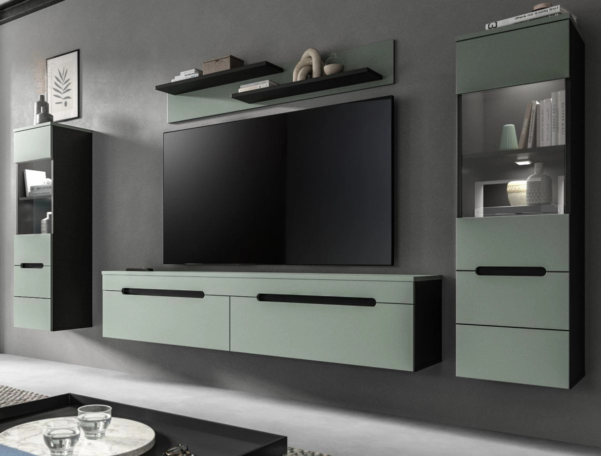 Inn.Furn Wohnwand Cooper in Salbei und Grau mit Vitrine und Lowboard, Breite: 272 cm - Bild 1