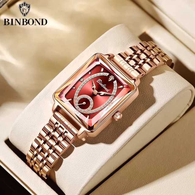 BINBOND Armbanduhr Edelstahl, Roségold, Quarz, Diamantbesetzt, Damen - Bild 1