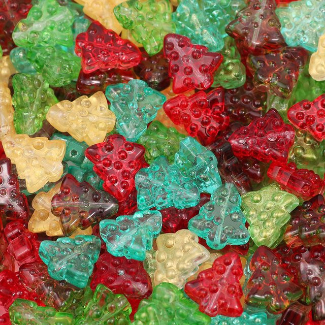Perlen Acryl, Gold Glitter, Weihnachtsbaum, Mehrfarbig, 15mm - Bild 1