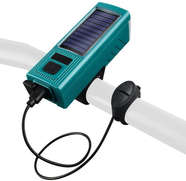 TOMTOP JMS Solar LED Fahrradlicht Wasserdichter Frontscheinwerfer mit USB-C und Powerbank Funktion in Grün - Bild 1
