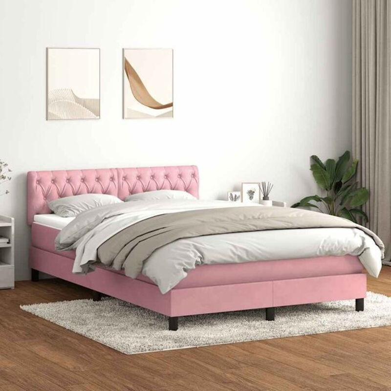 vidaxl Boxspringbett mit Matratze aus Samt in Rosa und Weiß, B/T/H: 160 x 220 x 78 cm - Bild 1