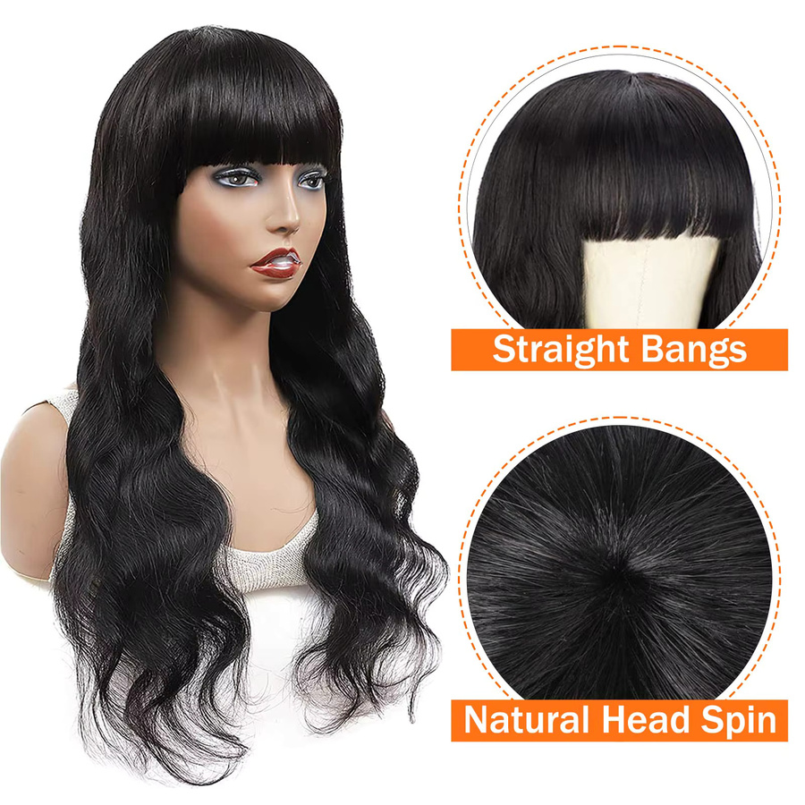 Dula A Hair Perücke mit Pony, Körperwellen, Echthaar, 180 % Dichte, Damen - Bild 3
